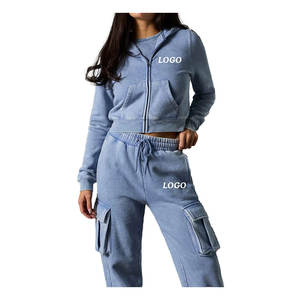 Ropa de calle personalizada para mujer, chándal de gran tamaño de algodón pesado, pantalones Cargo estampados, traje para mujer, ropa de descanso informal, chándal lavado ácido - Product Image 2