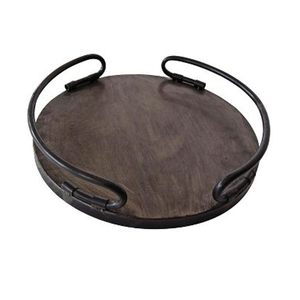 Venta caliente bandeja de servicio de madera con asa al por mayor con marco de metal Bandeja de diseño clásico para bandeja de picnics hecha en la India - Product Image 1