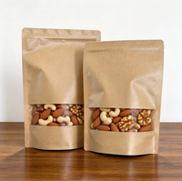 Sacs en papier kraft avec fenêtre, sacs en papier kraft épais, sacs auto-scellants pour l'emballage des noix, du thé, des aliments et des fruits secs