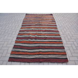 Classic Black <b>Red</b> Vintage Turkish Rug 4.5 X 8.7 ft Large Area <b>Wool</b> with Latex Backing Patchwork Pattern for Hallway or Room - Product Image 1