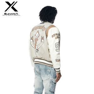 แจ็คเก็ตเบสบอลผู้ชายสุดหรูแบบขายส่ง ผ้าแคนวาส ปักตัวอักษร สไตล์สตรีทแวร์ ปรับแต่งได้ ระบายอากาศดี เหมาะสำหรับฤดูหนาว - Product Image 6