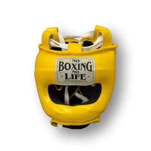 High Quality Yellow Color No Boxing No Life Sparring Set Genuine Leather Training Gloves Adjustable <b>Strap</b> Headgear Groin Guard - Product Image 5