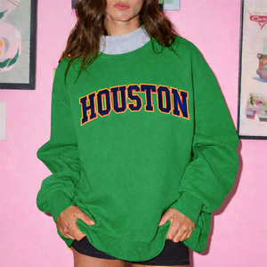 Women Oversized Stand Collar Printed <b>Sequined</b> Badge Sweatshirt Relaxed Autumn Winter Streetwear - Product Image 1