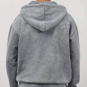 Sudadera con Capucha de Felpa Lavada al Ácido 100% Algodón para Hombre, Bordado Digital, Corte Holgado, Diseño Forrado, Cierre de Cremallera, Cuello con Capucha para Invierno - Product Image 6