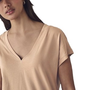 Dernier T-shirt femme tendance très vendu été décontracté OEM coton col V profond femme T-Shirts couleur neutre coupe décontractée - Product Image 5