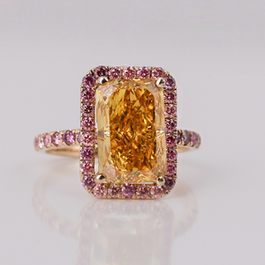 Jaune Radiant Cut Lab Grown Diamant Halo Réglage Rose Diamant Rond Bague de Fiançailles 14K Or Massif Style À La Mode Femmes Bague Cadeau - Product Image 2