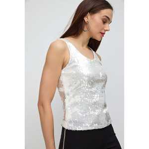 Blusa de Estilo Vintage para Mujer, con Tirantes Gruesos, Lentejuelas, Cuello con Volantes, Talla Única, de Algodón Tejido, para Otoño y Primavera, Bordada - Product Image 3