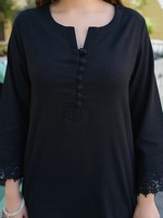 Chemise en coton grande taille avec dentelle noire Kurta et pantalon pour femmes robe traditionnelle pour filles de XS à 6XL