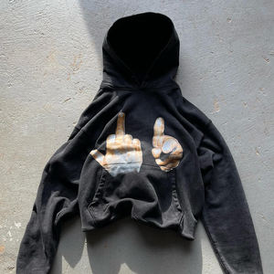 Sweat-shirts à capuche courts pour hommes, personnalisés OEM, streetwear, coton lourd, ourlet brut, broderie usée, sans cordon - Product Image 5