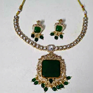 <b>Elephant</b> Polki <b>Necklace</b> Earring Set Gold Plated Brass Crystal Stone Wedding Ethnic Jewelry Women's Fashion Jewelry Sets - Product Image 1