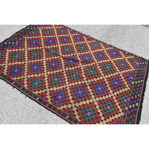Turkish Area Rug, 4.8x7.3 ft Vintage Rug, <b>Red</b> Kilim <b>Wool</b> Rug - Product Image 4