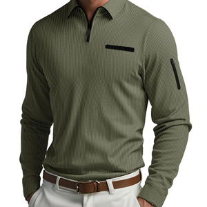 Men's Premium Quality Solid Dark Techniques Print Polo <b>Shirt</b> Hi Quality Fabric with <b>Long</b> & Zipper up & Polo Collar for <b>Golf</b> - Product Image 1