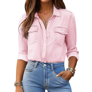 Camisa Vaquera Transpirable de Manga Larga con Botones y Bolsillo en el Pecho para Mujer, el Mejor Producto, Nueva Camisa Vaquera Moderna para Mujer - Product Image 6