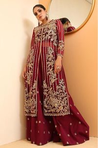 2023 nouveau marron brodé dentelle veste et haut Sarara pantalon ensemble indien Pakistanais Style diamant décoré pour les mariages fêtes - Product Image 2