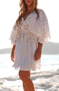 Sunny Days Metallic Stripe Brodé Femmes Robe Courte Unique Boho Lady Confortable Plage Ou Resort Wear Coverup Tunique - Product Image 6