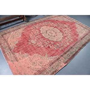 Grand tapis turc 6x9 pieds, tapis en laine vintage à imprimé animal rouge - Product Image 2
