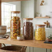 Ensemble de 3 bocaux de conservation en verre avec couvercle en bambou, grande capacité, récipients alimentaires écologiques pour le garde-manger