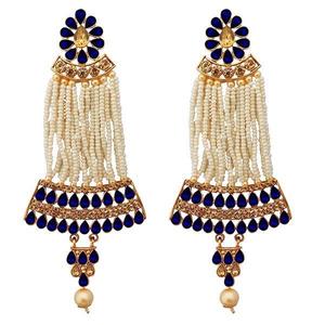 Pendientes colgantes de perlas de piedra austriaca azul chapados en oro de moda Kriaa con diamante para bodas, fiestas o - Product Image 1