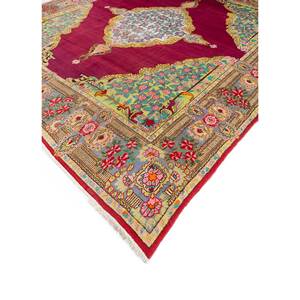 Tapis en laine noués à la main Aalam, motif médaillon rose et violet, forme puzzle rectangulaire pour la maison, le salon, le couloir, l'entrée, les chambres d'adolescents - Product Image 2