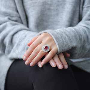 Élégant Poire Rubis Pierre Baguette Coupe CZ Pierre Conception pour Femmes Cluster Anneaux 925 Argent En Gros Turc À La Main - Product Image 2