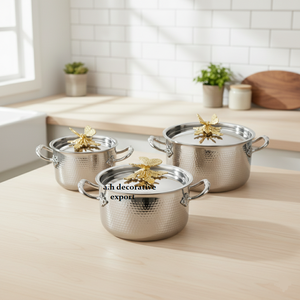 Handcrafted Casserole Hammered Metal Cook and Serve Butterfly Lid Pans & Pot Set for Kitchen & Restaurant <b>Food</b> Safe Set for Sale - Product Image 1