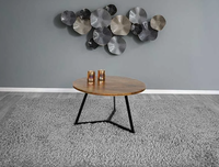 Table basse ronde moderne avec pieds en métal - Matériau en bois tactile pour salon et chambre à coucher