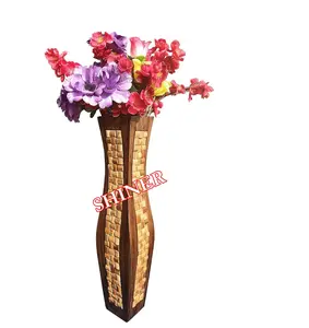 אגרטל עץ מעצב עציץ סלסלות פרחים לאגרטל פינתי גודל גדול 24 אינץ' לרצפה דקורטיבי בית מלון מסעדה משרד