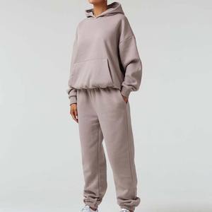 Ensemble de survêtement décontracté pour homme en coton 100% de haute qualité, à capuche, personnalisé, manches longues, couleur unie, deux pièces, pour l'hiver - Product Image 3