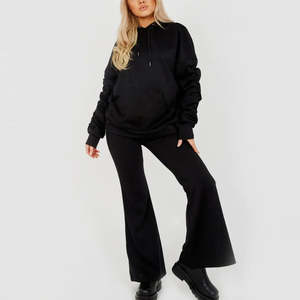 Survêtements évasés en polyester 100% de haute qualité avec logo personnalisé pull uni lourd avec pantalon évasé survêtement pour femmes - Product Image 3