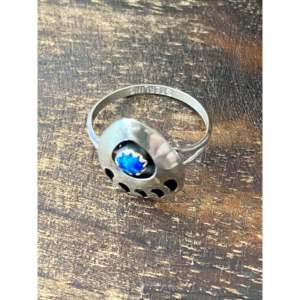 Navajo Handmade <b>Blue</b> <b>Opal</b> & Sterling Silver Bear Claw <b>Ring</b> Size 6.75 - Product Image 6