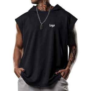 2025 été nouveau hommes décontracté couleur unie pull sport gymnastique couleur unie à capuche débardeur débardeur vaste avec capuche - Product Image 5
