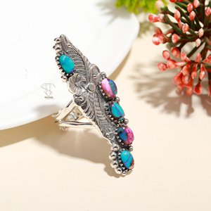 925 Solid Sterling Silver Antique <b>Ring</b> Handcrafted Care Featuring Pink Oyster <b>Turquoise</b> Gemstone Stylish for Weddings Parties - Product Image 3