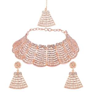 Bridal Indian Wedding Jewellery Crystal <b>Choker</b> <b>Necklace</b> Dangle Earring Mang Tikka Set Wholesale Manufactures - Product Image 1