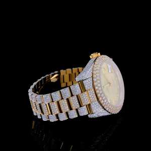 Reloj de Hombre con Diamantes VVS de Primera Calidad, Chapado en Oro Blanco de Dos Tonos, Acero Inoxidable, Cristal Deportivo, Cuarzo, Moneda, Regalo de Moda Empresarial - Product Image 3