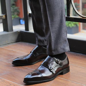 In pelle Casual stile italiano di alta qualità per gli uomini Monk cinturino mocassino fatto a mano - Product Image 3