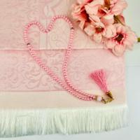 Tapis de Prière Islamique Rose avec Chapelet et Sac Shantug, Cadeau Familial, Tapis de Voyage Turc, Aïd Moubarak Ramadan pour Usage Domestique