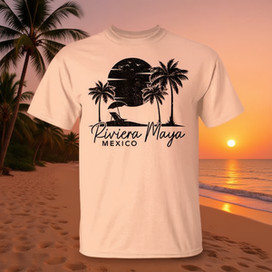 Camiseta retro de surfista con estampado de puesta de sol vintage de Riviera Maya México - Product Image 3