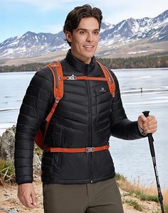 Veste matelassée légère pour homme, col montant, hiver, matelassée, isolée, imperméable, voyage, camping. - Product Image 3