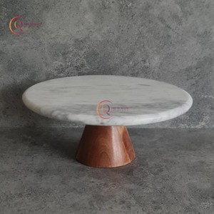 Wholesale Bulk Stylish Cake Stand Marble <b>Top</b> and Wooden Base Single Tiered Serving Cake Stand Home Decor Handmade Customized - Product Image 1