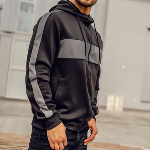<b>Top</b> Factory Manufactured Custom Gray Strips <b>Black</b> Hooded <b>Long</b> <b>Sleeve</b> Men's Pullover Fleece Streetwear Heavyweight Thick Fabric - Product Image 1