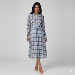 Robe chemise en tissu doux à carreaux de luxe pour femmes Unity avec ceinture à nouer à la taille - Product Image 4