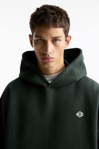 Heavyweight Forest <b>Green</b> Oversized Streetwear Hoodie 500GSM <b>Fleece</b> Kangaroo Pocket Custom Logo Pullover Winter Sweatshirt - Product Image 4
