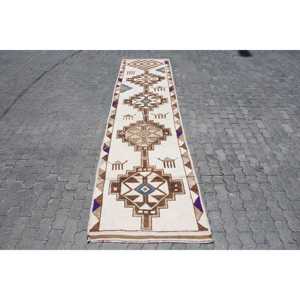 พรมขนาด 3.2x13 ฟุต, พรมตุรกีโบราณ, พรมลายดอกไม้สีน้ำตาลเฮอร์กี - Product Image 1