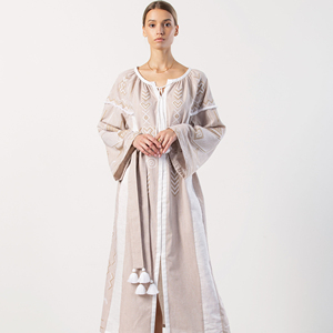 Vestido de cuello en V de manga larga bordado, vestido de alta calidad de diseñador, longitud hasta la pantorrilla, para ocasión - Product Image 1