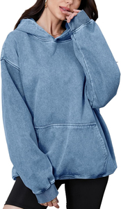 เสื้อฮู้ดดี้ผ้าฝ้าย 100% แบบย้อมสีพื้น ระบายอากาศได้ดี สำหรับผู้หญิงและผู้ชาย สไตล์ OEM ล้างสีแบบ Acid Wash  สำหรับฤดูหนาว  พร้อมโลโก้จาก Ako - Product Image 3