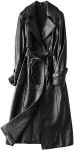 Wholesale Custom Made <b>Women's</b> Waterproof Autumn/Winter <b>Black</b> Genuine Leather <b>Long</b> <b>Trench</b> <b>Coat</b> with Customizable Design - Product Image 3