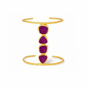 Bracelet manchette ouvert ajustable plaqué or pour femme, motif floral avec croissant, bijou tendance - Product Image 1