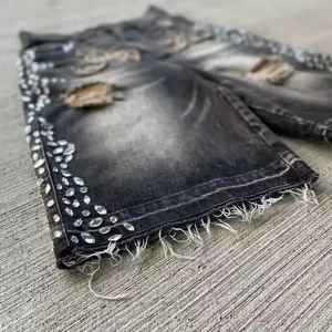 Baggy vintage d'été personnalisé fabricant de vêtements pour hommes Streetwear Shorts en jean Shorts en jean strass Baggy Jorts 2025 - Product Image 2