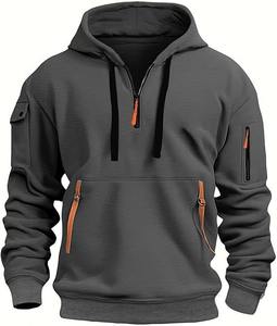 basics Men's <b>Retro</b> Work <b>Sweatshirt</b> Quarter Zip Multi Pocket Sweater Hoodie Hooded Jacket Casual Outerwear - Product Image 5