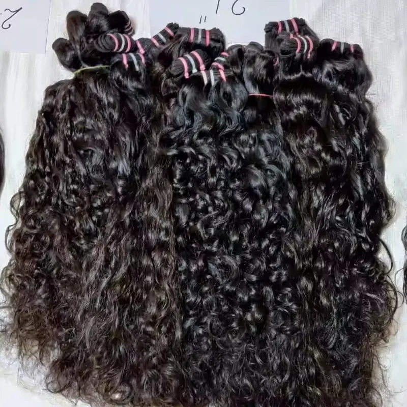 Indian Cuticle aligned human hair raw natural curly bundle genius weft unprocessed Indian temple human hairs jerry hairs